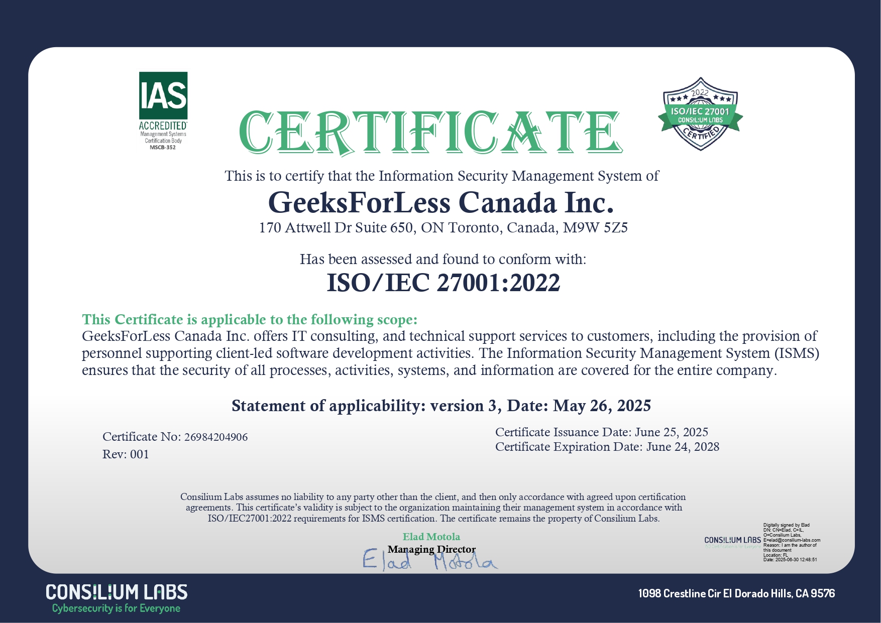 GeeksForLess Achieves ISO/IEC 27001:2022 Certification