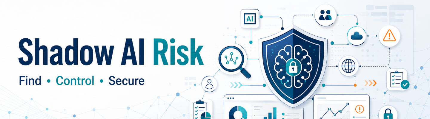 Shadow AI risk banner showing AI security, monitoring, governance, and control workflows.